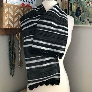 SEGALINI Wool Blend Sequined Scarf Unisex Black Silver & White Made in Italy